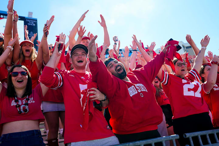 Ohio State student section celebrates after defeating the Texas Longhorns at Ohio Stadium 