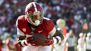 Apr 13, 2024; Tuscaloosa, AL, USA;  Alabama defensive back Dre Kirkpatrick Jr. (21) intercepts a pass during the A-Day scrimmage at Bryant-Denny Stadium. Mandatory Credit: Gary Cosby Jr.-Imagn Images