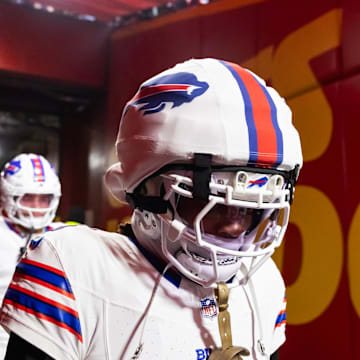 Damar Hamlin prepares to take the field for the AFC championship between the Bills and Chiefs on Jan. 26, 2025.