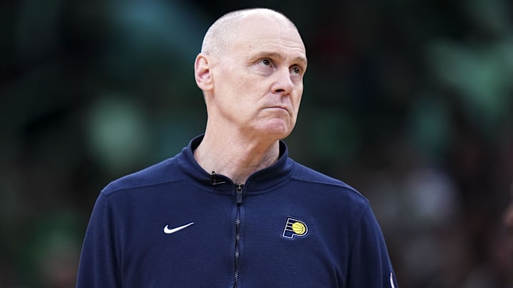 May 21, 2024; Boston, Massachusetts, USA; Indiana Pacers head coach Rick Carlisle watches from the sideline as they take on the Boston Celtics during game one of the eastern conference finals for the 2024 NBA playoffs at TD Garden. Mandatory Credit: David Butler II-Imagn Images