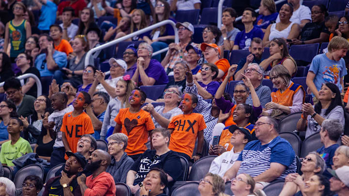 The crowd reacts to a Phoenix Mercury basket during the game against the Los Angeles Sparks on June 23, 2019, in Phoenix. The Phoenix Mercury defeated the LA Sparks 82-72.

Phoenix Mercury vs Los Angeles Sparks, June 23, 2019