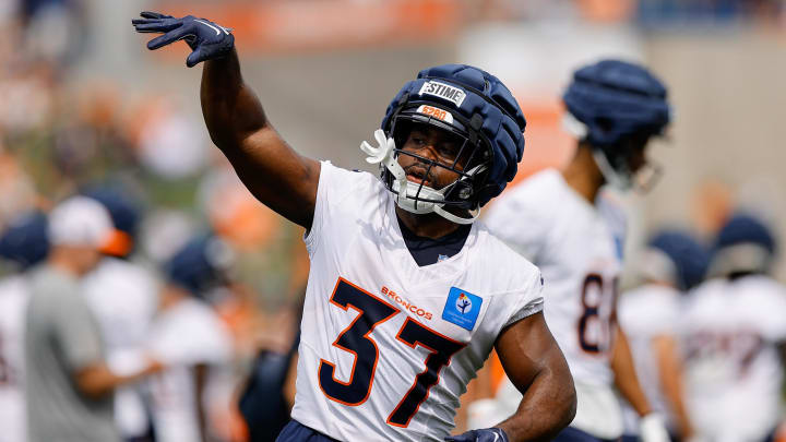 Jul 26, 2024; Englewood, CO, USA; Denver Broncos running back Audric Estime (37) during training camp at Broncos Park Powered by CommonSpirit. Mandatory Credit: Isaiah J. Downing-USA TODAY Sports