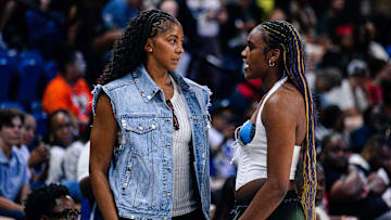 Washington Mystics forward Aaliyah Edwards and WNBA legend Candace Parker at CareFirst Arena.