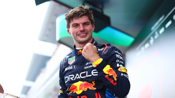 Red Bull Racing's Max Verstappen celebrates winning the Spanish Grand Prix.