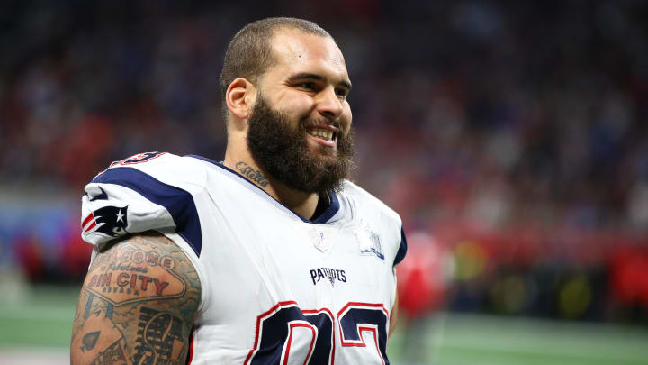 Feb 3, 2019; Atlanta, GA, USA; New England Patriots defensive lineman Lawrence Guy (93) against the Los Angeles Rams in Super Bowl LIII at Mercedes-Benz Stadium. Mandatory Credit: Mark J. Rebilas-USA TODAY Sports