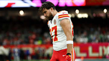 Travis Kelce luego de que los Kansas City Chiefs perdieran el Super Bowl 2025, a manos de los Philadelphia Eagles