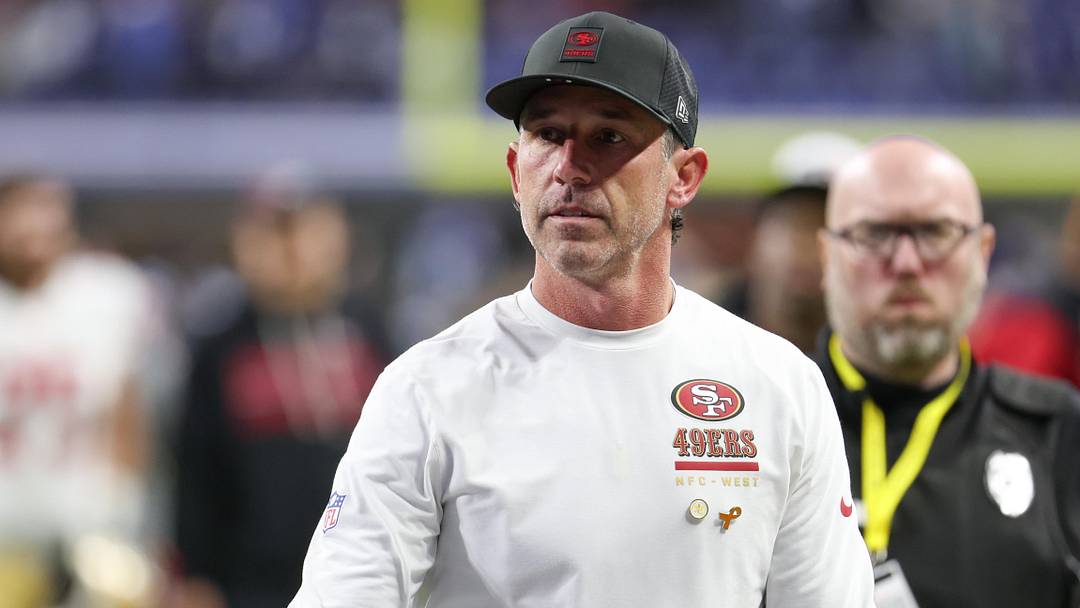 Dec 22, 2025; Indianapolis, Indiana, USA; San Francisco 49ers head coach Kyle Shanahan leaves the field after the game against the Indianapolis Colts at Lucas Oil Stadium. Mandatory Credit: Trevor Ruszkowski-Imagn Images