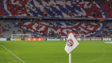 Bayern Munich flag at Allianz Arena during CHampions League clash against Dinamo Zagreb.