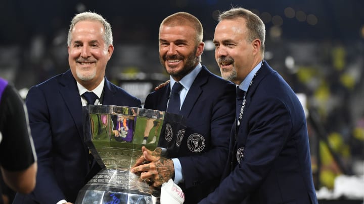 Aug 19, 2023; Nashville, TN, USA; Inter Miami CF president David Beckham during the trophy presentation for the Leagues Cup Championship at GEODIS Park. Mandatory Credit: Christopher Hanewinckel-USA TODAY Sports