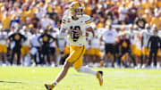 Oct 18, 2025; Tempe, Arizona, USA; Arizona State Sun Devils quarterback Sam Leavitt (10) against the Texas Tech Red Raiders at Mountain America Stadium. Mandatory Credit: Mark J. Rebilas-Imagn Images