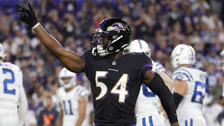 Baltimore Ravens outside linebacker Tyus Bowser gestures against the Indianapolis Colts. Baltimore Ravens outside linebacker Tyus Bowser gestures against the Indianapolis Colts.