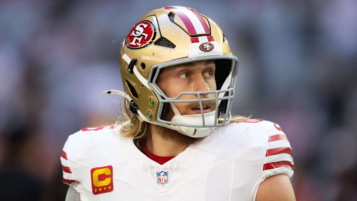 San Francisco 49ers tight end George Kittle warms up for a game.