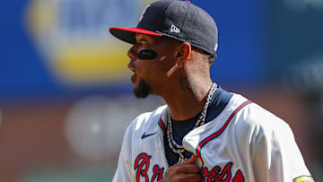 Atlanta Braves outfielder Ronald Acuna Jr. (13) walks to the dugout during the game against the Pittsburgh Pirates during the third inning at Truist Park. M