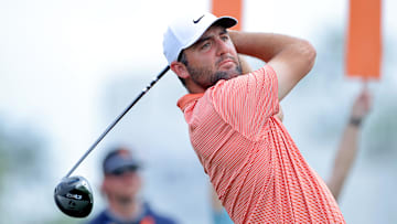 Scottie Scheffler hits a tee shot at the 10th hole during the third round of the Texas Children's Houston Open golf tournament. 