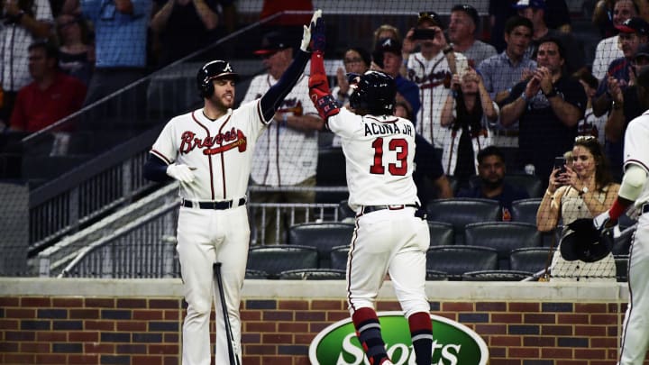 Freddie Freeman, Ronald Acuna Jr., Miami Marlins v Atlanta Braves