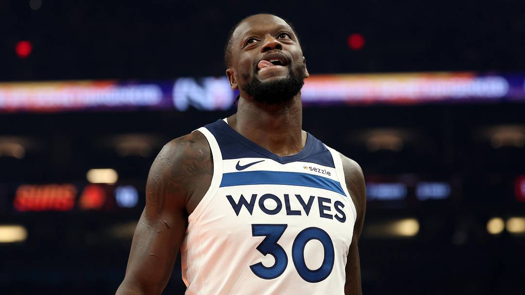Nov 21, 2025; Phoenix, Arizona, USA; Minnesota Timberwolves forward Julius Randle (30) reacts against the Phoenix Suns in the first half of an NBA Cup game at Mortgage Matchup Center. Mandatory Credit: Mark J. Rebilas-Imagn Images