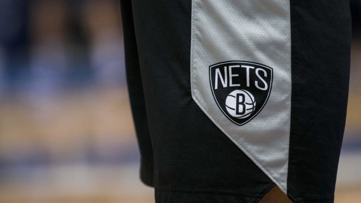 Nov 21, 2018; Dallas, TX, USA; A view of the team logo on the shorts of Brooklyn Nets forward Jared Dudley (6) as he warms up before the game against the Dallas Mavericks at the American Airlines Center. Mandatory Credit: Jerome Miron-USA TODAY Sports