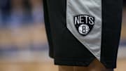 Nov 21, 2018; Dallas, TX, USA; A view of the team logo on the shorts of Brooklyn Nets forward Jared Dudley (6) as he warms up before the game against the Dallas Mavericks at the American Airlines Center. Mandatory Credit: Jerome Miron-Imagn Images