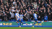 Lewis Dunk celebrates scoring the opening goal as Brighton beat Crystal Palace 4-1 at the Amex