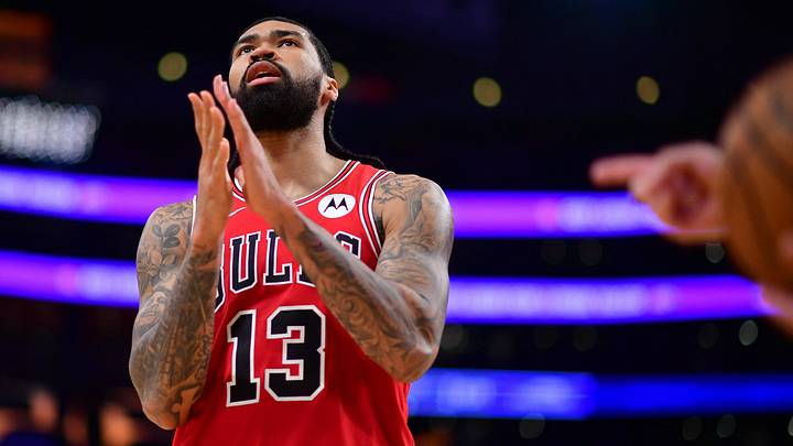 Mar 12, 2026; Los Angeles, California, USA; Chicago Bulls center Nick Richards (13) reacts during the second half at Crypto.com Arena. Mandatory Credit: Gary A. Vasquez-Imagn Images