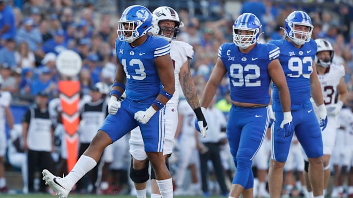 BYU defenders celebrate a stop against Southern Illinois