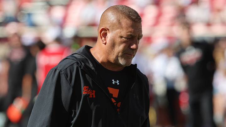 Sep 26, 2026; Lubbock, Texas, USA;  Sam Houston Bearkat head coach Phil Longo before the game against the Texas Tech Red Raiders at Galaxy Stadium. Mandatory Credit: Michael C. Johnson-Imagn Images