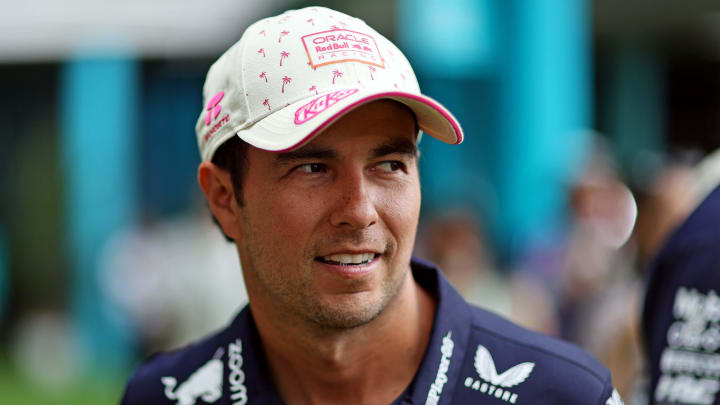 May 5, 2024; Miami Gardens, Florida, USA; Red Bull Racing driver Sergio Perez (11) walks in the paddock before the F1 Miami Grand Prix at Miami International Autodrome. Mandatory Credit: Peter Casey-USA TODAY Sports