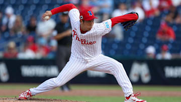 Mar 4, 2025; Clearwater, Florida, USA; Philadelphia Phillies pitcher Koyo Aoyagi (31) throws a pitch against the New York Yankees in the ninth inning during spring training at BayCare Ballpark. Mandatory Credit: Nathan Ray Seebeck-Imagn Images