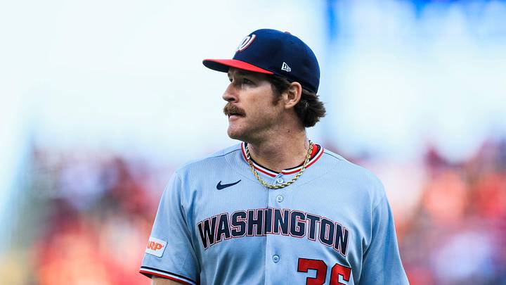 May 12, 2026; Cincinnati, Ohio, USA; Washington Nationals starting pitcher Miles Mikolas (36) walks off the field at the end of the third inning in the game against the Cincinnati Reds at Great American Ball Park. Mandatory Credit: Katie Stratman-Imagn Images