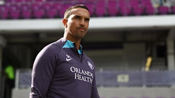 Orlando Pride head coach Seb Hines before playing against the Kansas City Current in a NWSL playoff semifinal match at Inter&Co Stadium 