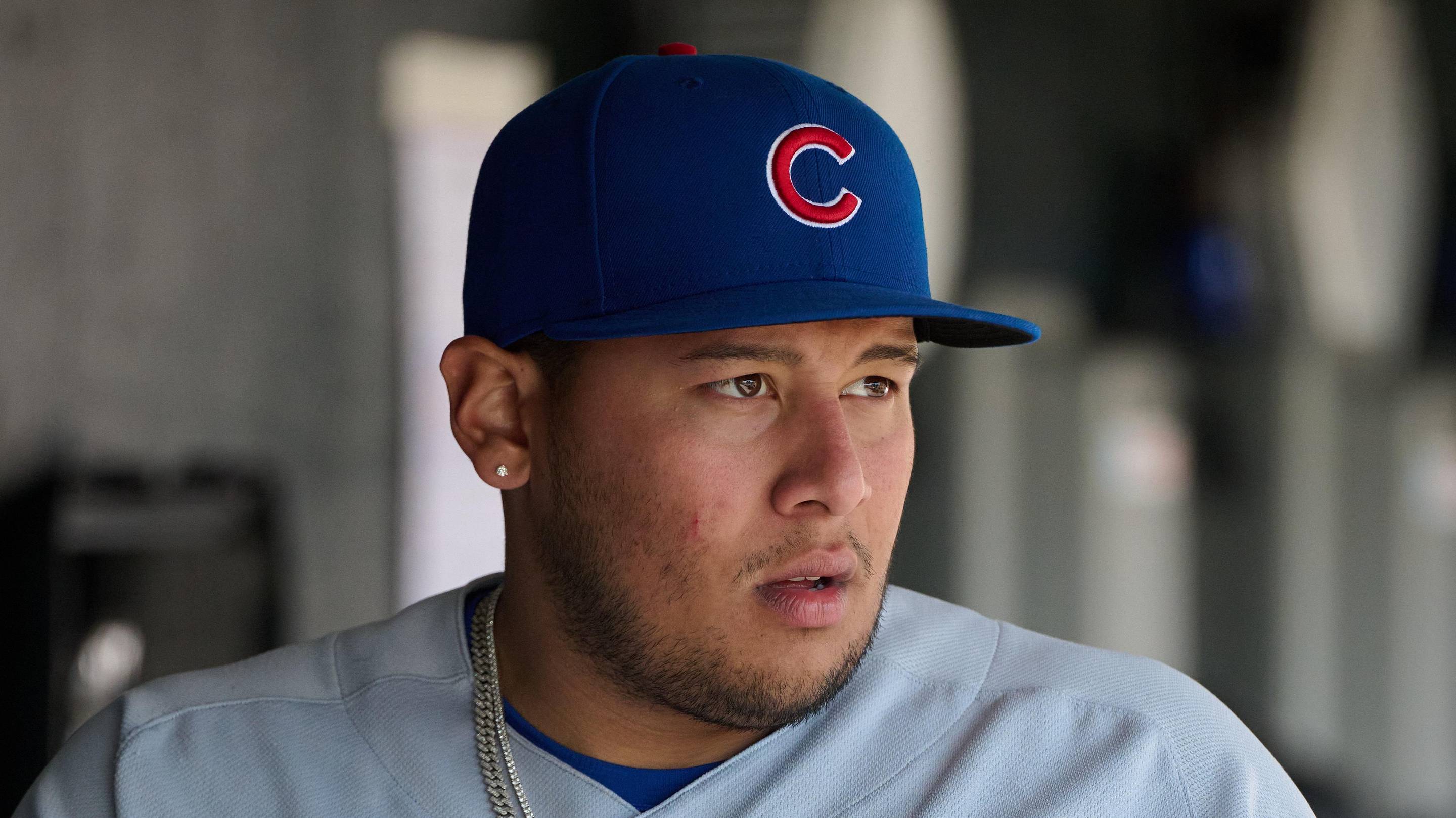 Jun 14, 2026; San Francisco, California, USA; Chicago Cubs designated hitter Moises Ballesteros (25) looks on in the dugout before a game against the San Francisco Giants at Oracle Park. Mandatory Credit: Robert Edwards-Imagn Images