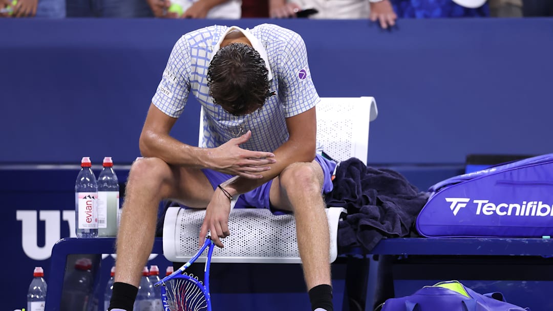 Daniil Medvedev after crushing his racket
