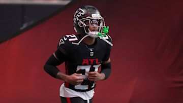 Sep 28, 2025; Atlanta, Georgia, USA; Atlanta Falcons cornerback Mike Hughes 