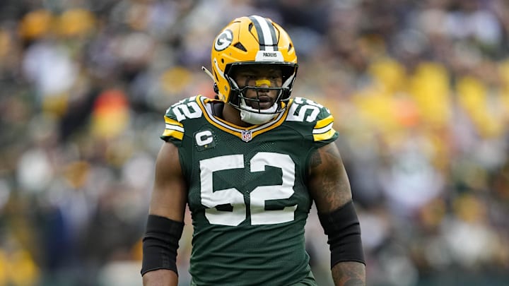 Nov 23, 2025; Green Bay, Wisconsin, USA;  Green Bay Packers defensive lineman Rashan Gary (52) during the game against the Minnesota Vikings at Lambeau Field. Mandatory Credit: Jeff Hanisch-Imagn Images