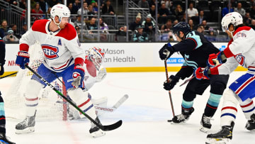 Dec 6, 2022; Seattle, Washington, USA; Seattle Kraken center Shane Wright (51) shoots against the Montreal Canadiens during the first period at Climate Pledge Arena. Mandatory Credit: Steven Bisig-USA TODAY Sports