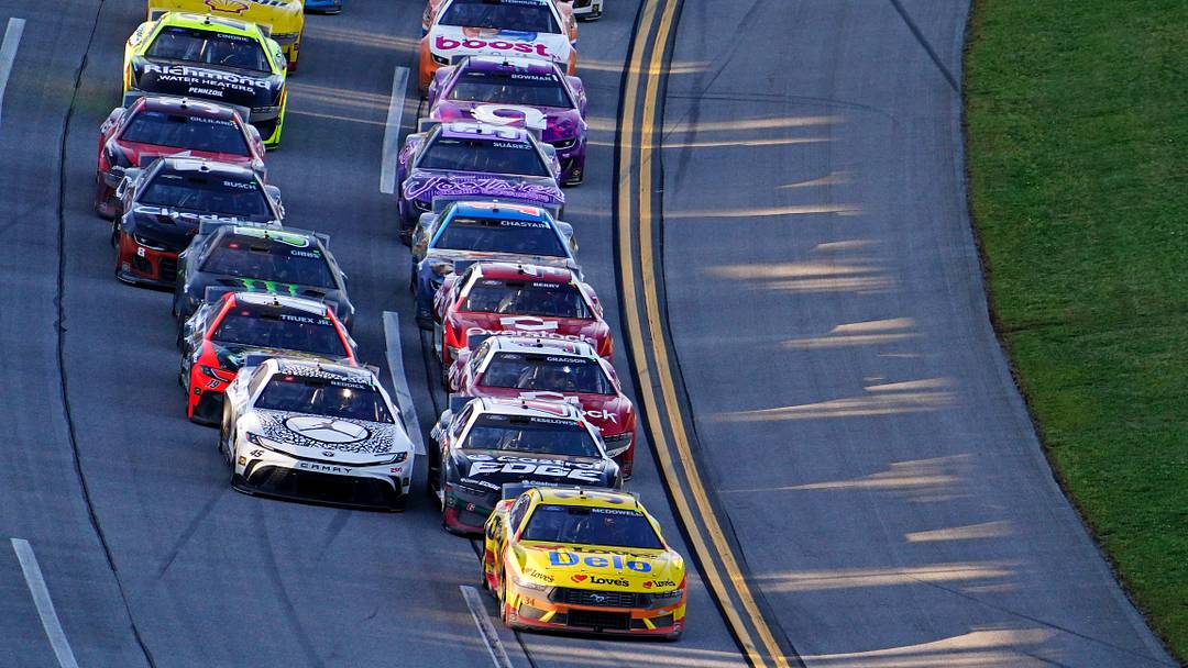 Apr 21, 2024; Talladega, Alabama, USA; NASCAR Cup Series driver Tyler Reddick (45) and NASCAR Cup Series driver Michael McDowell (34) lead the field during the GEICO 500 at Talladega Superspeedway. Mandatory Credit: John David Mercer-USA TODAY Sports Apr 21, 2024; Talladega, Alabama, USA; NASCAR Cup Series driver Tyler Reddick (45) and NASCAR Cup Series driver Michael McDowell (34) lead the field during the GEICO 500 at Talladega Superspeedway. Mandatory Credit: John David Mercer-USA TODAY Sports