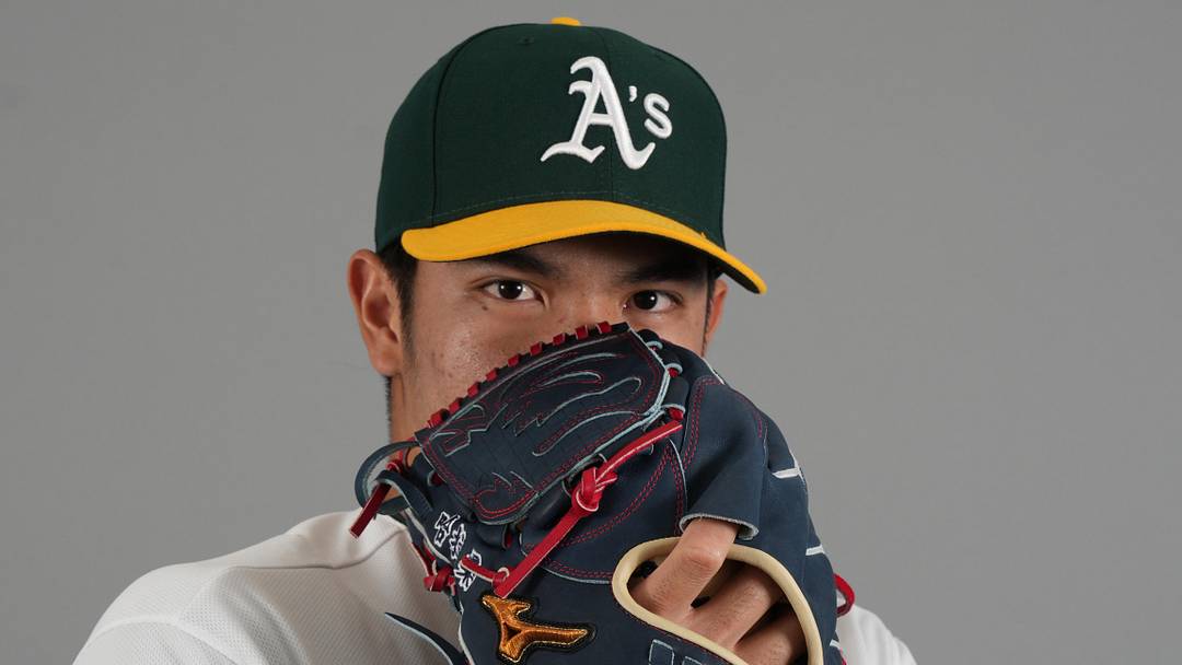 Feb 20, 2026; Mesa, AZ, USA; Athletics pitcher Wei-En Lin (81) poses for Photo Day at HoHoKam Stadium. Mandatory Credit: Rick Scuteri-Imagn Images