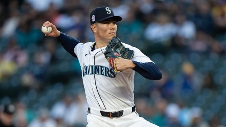 Seattle Mariners starter Bryan Woo throws during a game against the San Diego Padres on Wednesday at T-Mobile Park.