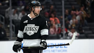 Nov 4, 2025; Los Angeles, California, USA;  Los Angeles Kings right wing Adrian Kempe (9) looks on during the third period against the Winnipeg Jets at Crypto.com Arena. Mandatory Credit: Kiyoshi Mio-Imagn Images