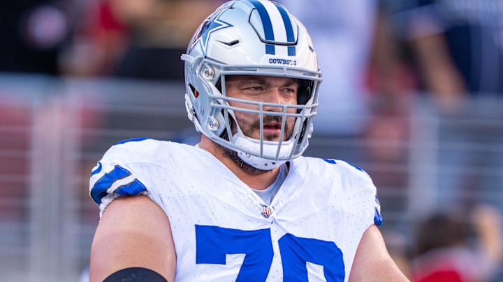 Dallas Cowboys guard Zack Martin warms up before the game against the San Francisco 49ers.