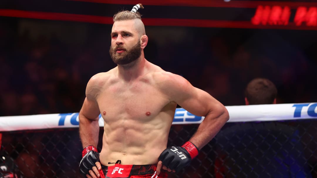 Apr 13, 2024; Las Vegas, Nevada, USA; Jiri Prochazka (red gloves) reacts after defeating Aleksandar Rakic (not pictured) during UFC 300 at T-Mobile Arena. Mandatory Credit: Mark J. Rebilas-USA TODAY Sports