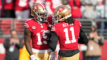 San Francisco 49ers wide receivers Deebo Samuel (L) and Brandon Aiyuk (R)