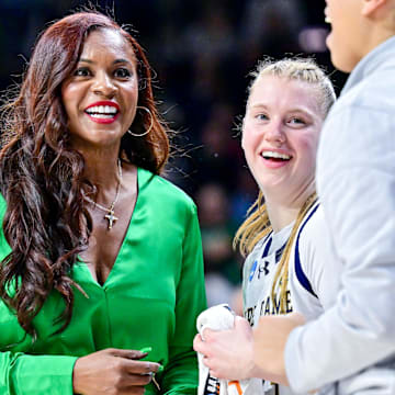 Mar 25, 2024; South Bend, Indiana, USA; Notre Dame Fighting Irish head coach Niele Ivey reacts in the second half against the Ole Miss Rebels in the NCAA Tournament second round game at the Purcell Pavilion. 