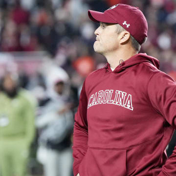 Nov 25, 2023; Columbia, South Carolina, USA; South Carolina Gamecocks head coach Shane Beamer on the field prior to a game against the Clemson Tigers at Williams-Brice Stadium. Mandatory Credit: David Yeazell-USA TODAY Sports