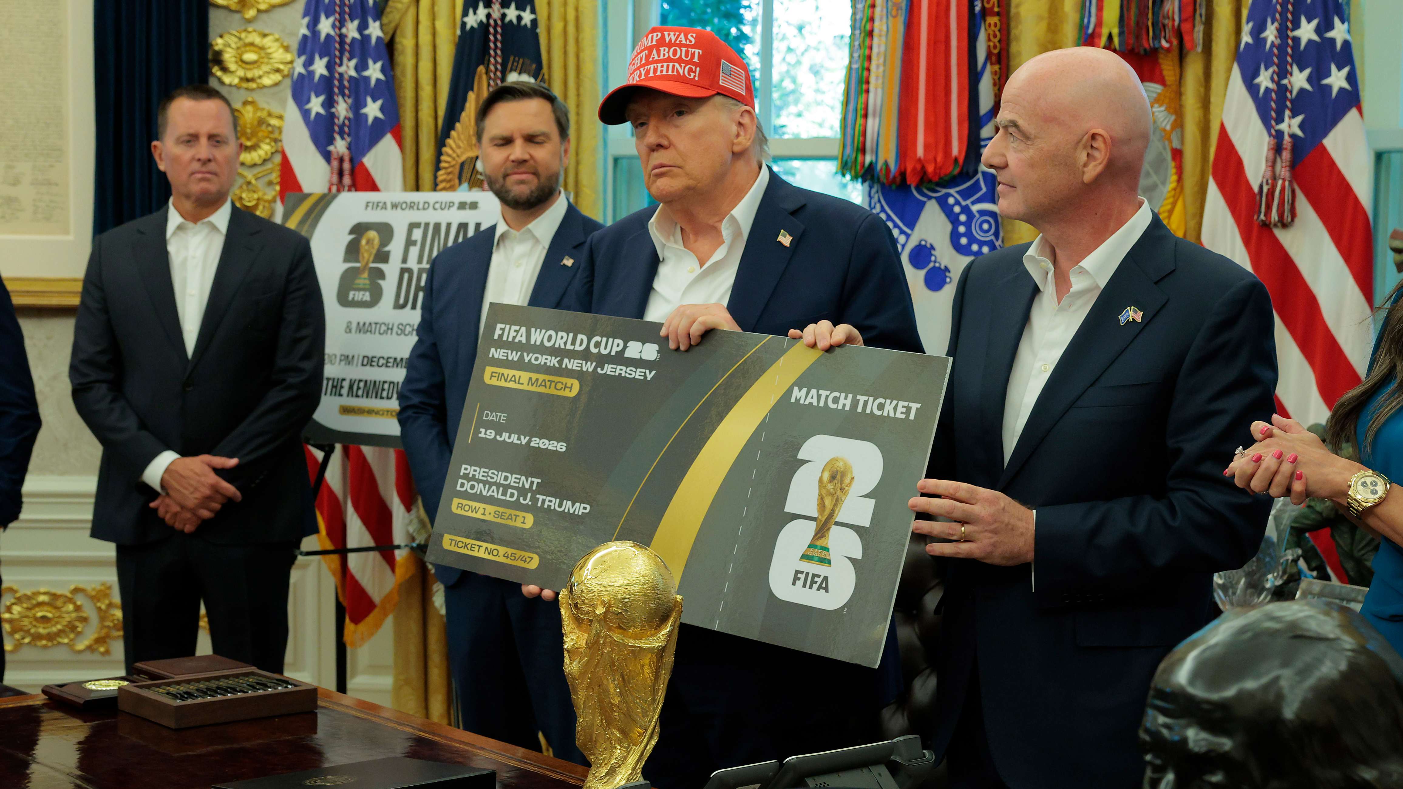 FIFA president Gianni Infantino (right) posing with Donald Trump.
