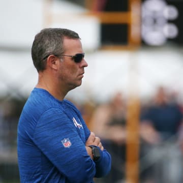 Bills General Manager Brandon Beane keeps watch on the action on the field on the second day of the Buffalo Bills training camp at St. John Fisher University in Rochester Monday, July 25, 2022.

Sd 072522 Bills Camp 5 Spts