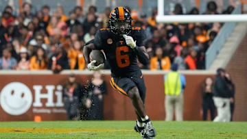 Tennessee running back Dylan Sampson (6) runs with the ball during a NCAA football game between Tennessee and Kentucky in Neyland Stadium on Saturday, Nov. 2, 2024.