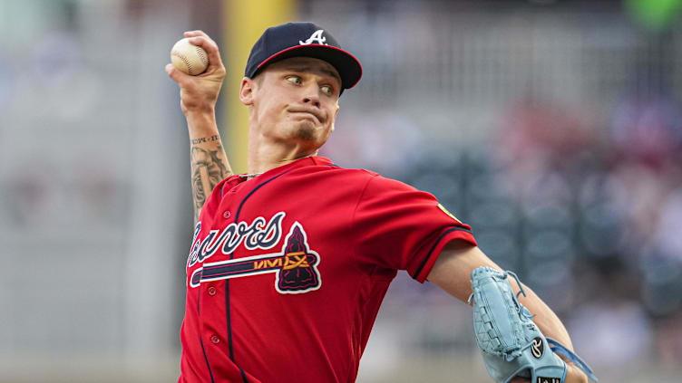 Jun 9, 2023; Cumberland, Georgia, USA; Atlanta Braves starting pitcher AJ Smith-Shawver (62) makes