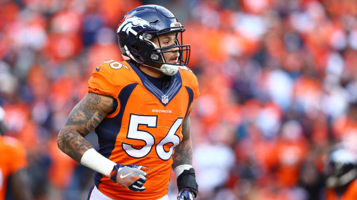 Jan 24, 2016; Denver, CO, USA; Denver Broncos linebacker Shane Ray (56) against the New England Patriots in the AFC Championship football game at Sports Authority Field at Mile High. The Broncos defeated the Patriots 20-18 to advance to the Super Bowl. Mandatory Credit: Mark J. Rebilas-USA TODAY Sports