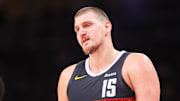 Dec 5, 2025; Atlanta, Georgia, USA; Denver Nuggets center Nikola Jokic (15) in action against the Atlanta Hawks in the third quarter at State Farm Arena.